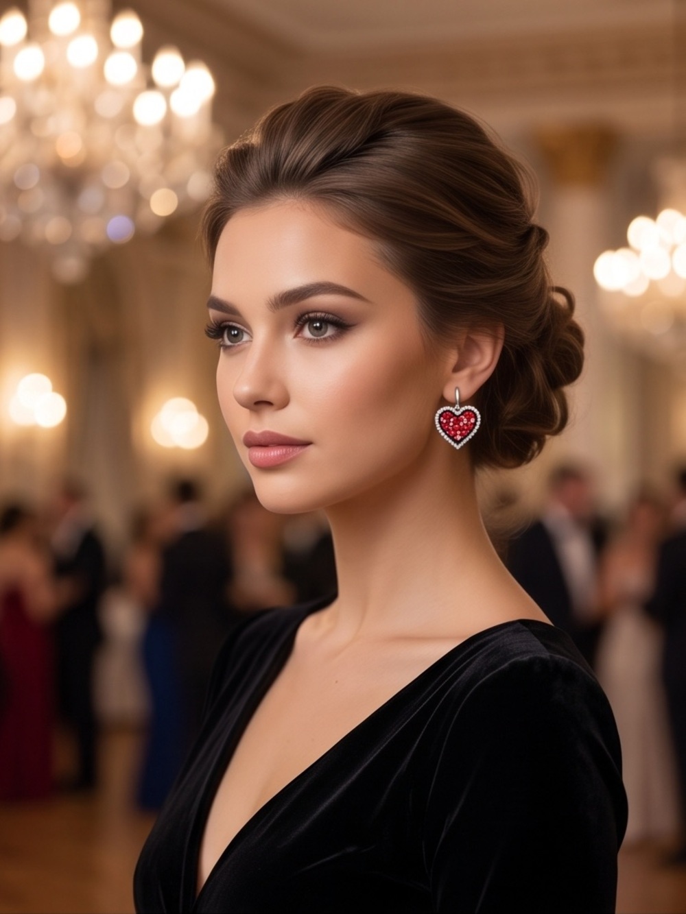 Zircon Heart Hoop Earrings in Red - Elegant Sparkle - Picture 3 of 6